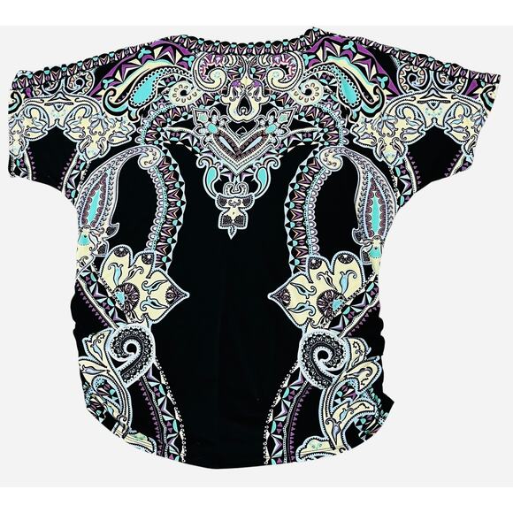 ROZ & ALI COLD SHOULDER SHORT DOLMAN SLV  CREW NECK, WOMAN, 1X, PURPLE TEAL YELL - Picture 2 of 12